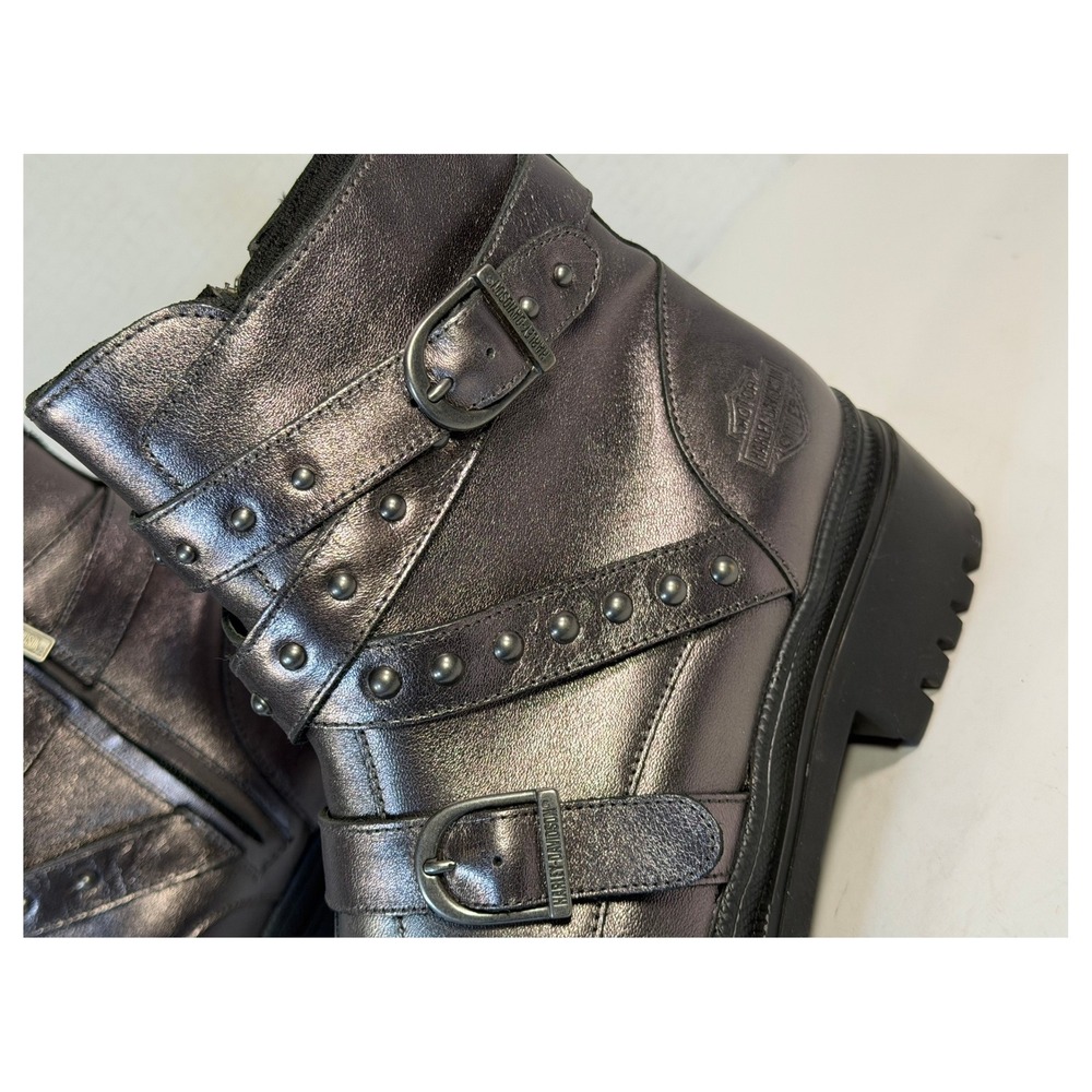 Harley-Davidson Carrigan Metallic Gunmetal Leather Studded Biker Boots D87301 10